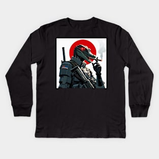 The Future Warrior: A Mercenary in Sci-Fi Armor Kids Long Sleeve T-Shirt